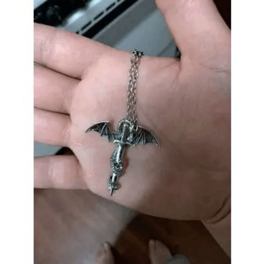 Flying Dragon Sword Stainless Steel Pendant Necklace - Picture 3 of 3